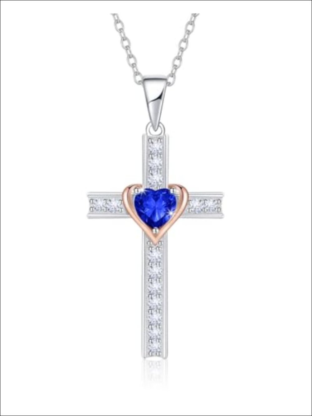 Calliora Solid 925 Sterling Silver Birthstone Cross Necklace - September